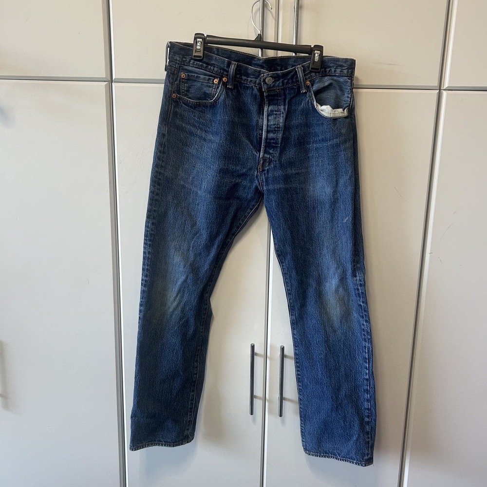Levis 501 Original Fit Button Fly Straight Leg Blue Denim Jeans Mens 36x32